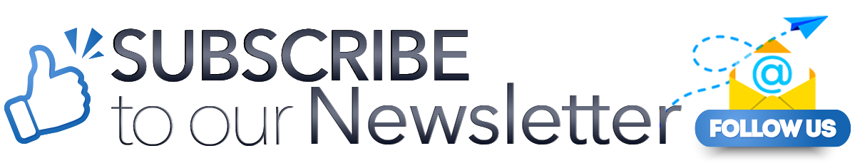 Graphic promoting newsletter subscription with a thumbs up icon and an envelope symbol.